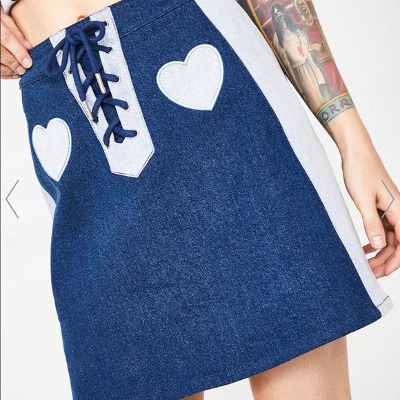 Lazy Oaf Double Denim Heart Skirt - Picture 3 of 5